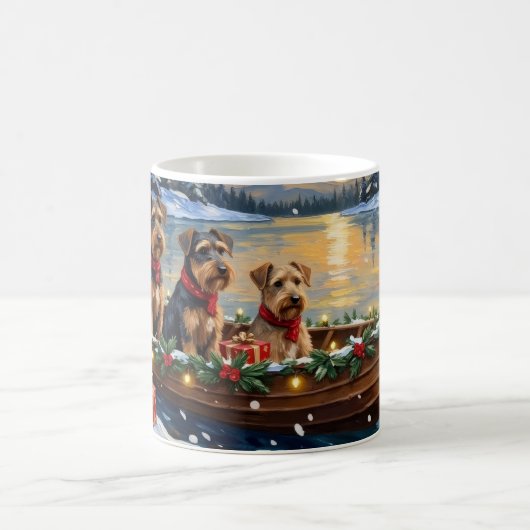 Airedale Terrier Christmas Boat Holiday コーヒーマグカップ (中央)