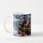 Airedale Terrier Christmas Boat Holiday コーヒーマグカップ (左)