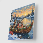 Airedale Terrier Christmas Boat Holiday スクエア壁時計 (傾斜)