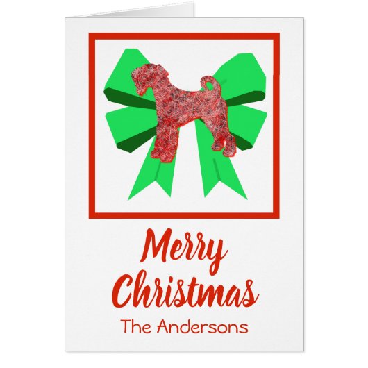 Airedale Terrier Christmas Dog & Green Bow Card (正面)