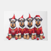 Airedale Terrier Christmas Dress Santa Hat ドアマット (正面)