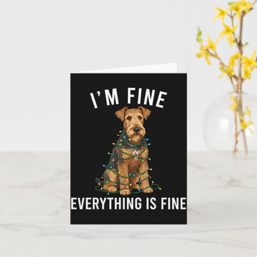 Airedale Terrier Christmas I'm Fine Everything Is  カード (黄色い花)