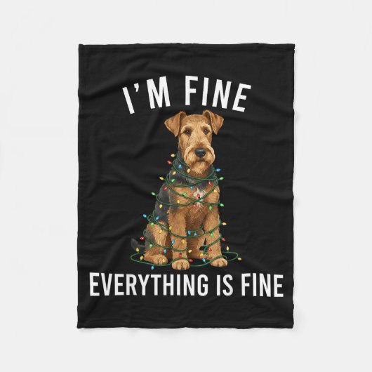 Airedale Terrier Christmas I'm Fine Everything Is  フリースブランケット (正面)