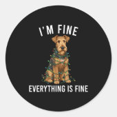 Airedale Terrier Christmas I'm Fine Everything Is  ラウンドシール (正面)