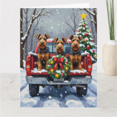 Airedale Terrier Christmas Red Truck Holiday カード (正面)