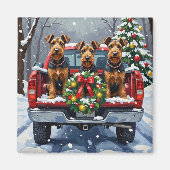 Airedale Terrier Christmas Red Truck Holiday マグネット (正面)