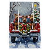 Airedale Terrier Christmas Red Truck Holiday ミディアムペーパーバッグ (裏面)