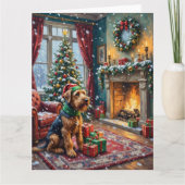 Airedale Terrier Christmas Victorian Living Room カード (正面)