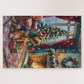 Airedale Terrier Christmas Victorian Living Room ジグソーパズル (横)