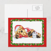 Airedale Terrier Christmas Waiting for Santa シーズンポストカード (正面/裏面)