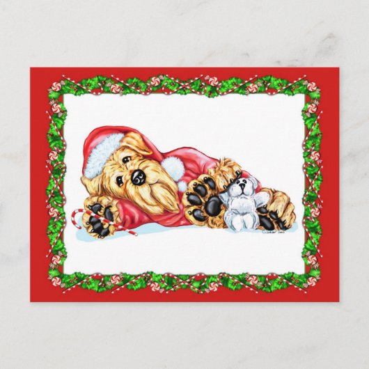 Airedale Terrier Christmas Waiting for Santa シーズンポストカード (正面)