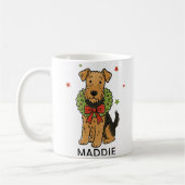 Airedale Terrier Christmas Wreath & Red Bow コーヒーマグカップ (左)