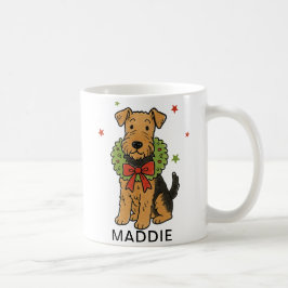 Airedale Terrier Christmas Wreath & Red Bow コーヒーマグカップ