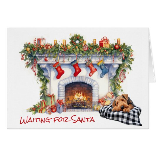 Airedale Terrier Dogがサンタを待つ (正面横)