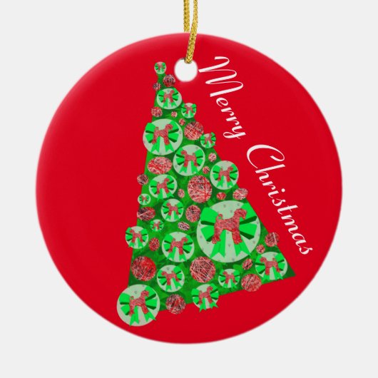 Airedale Terrier Dogシルエットクリスマスツリーレッド セラミックオーナメント (正面)