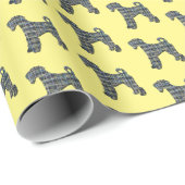 Airedale Terrier Dogシルエットグリッドイエロー ラッピングペーパー (ロールコーナー)