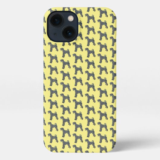 Airedale Terrier Dogシルエットグリッドイエロー iPhoneケース (裏面)