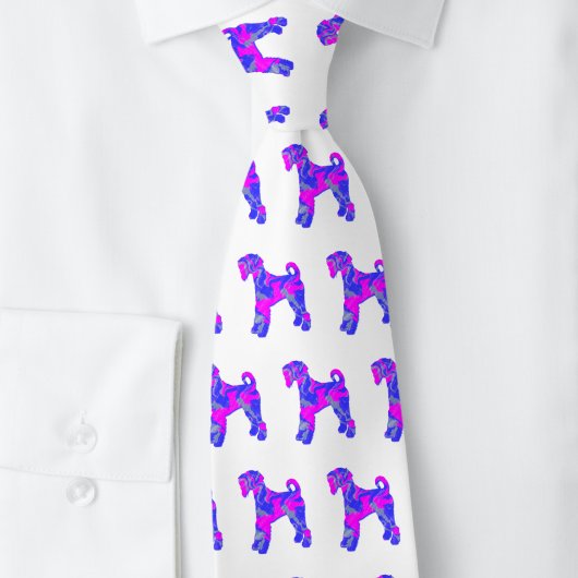 Airedale Terrier Dogシルエットピンク&ブルーホワイト ネクタイ