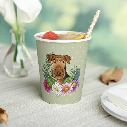 Airedale Terrier Dog頭夏カラフルの花 紙コップ (インサイチュ)