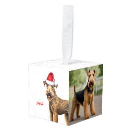 Airedale Terrier Dog 2フォトクリスマスホリデー キューブオーナメント