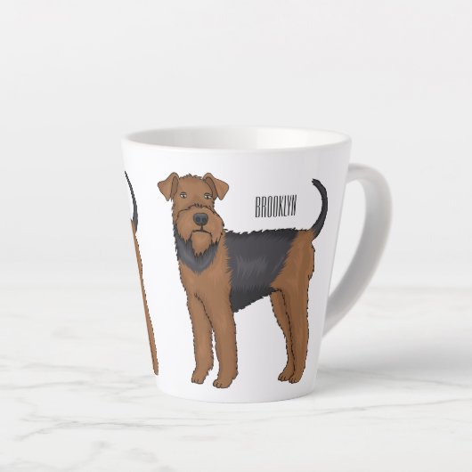 Airedale terrier dog cartoonイラストレーション カフェラテマグ (右アングル)