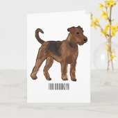 Airedale terrier dog cartoonイラストレーション カード (黄色い花)