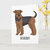 Airedale terrier dog cartoonイラストレーション カード (黄色い花)