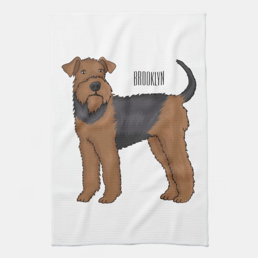 Airedale terrier dog cartoonイラストレーション キッチンタオル (縦)