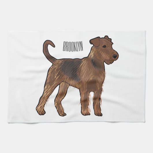 Airedale terrier dog cartoonイラストレーション キッチンタオル (横)