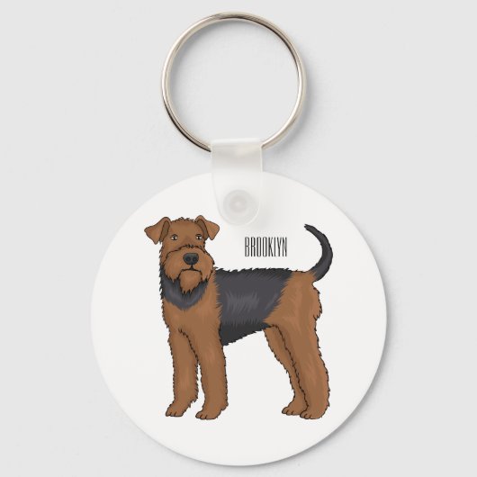 Airedale terrier dog cartoonイラストレーション キーホルダー (正面)