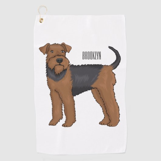 Airedale terrier dog cartoonイラストレーション ゴルフタオル (正面)