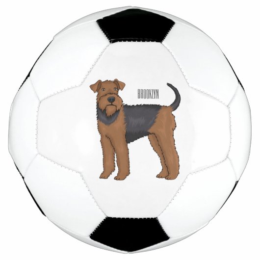 Airedale terrier dog cartoonイラストレーション サッカーボール (正面)
