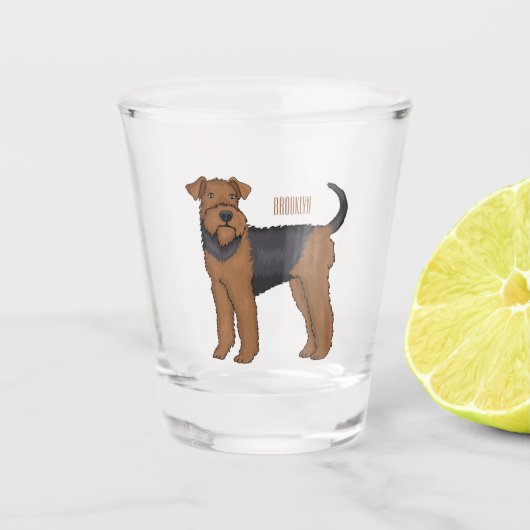 Airedale terrier dog cartoonイラストレーション ショットグラス (正面)