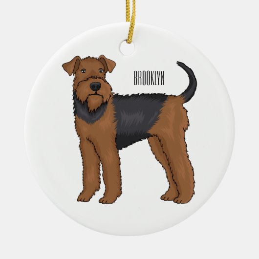 Airedale terrier dog cartoonイラストレーション セラミックオーナメント (正面)