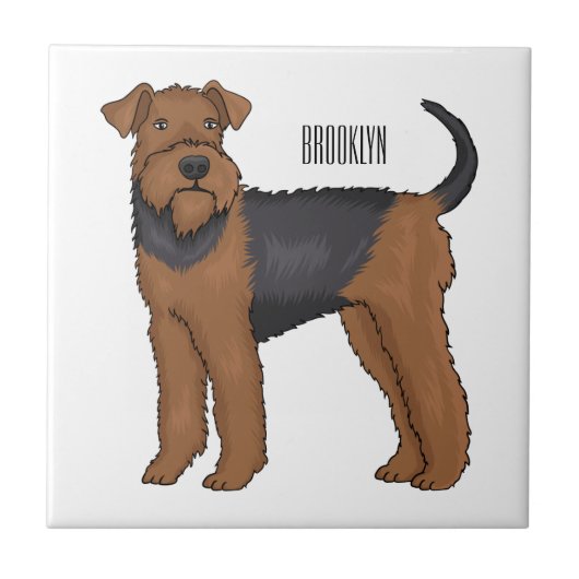 Airedale terrier dog cartoonイラストレーション タイル (正面)