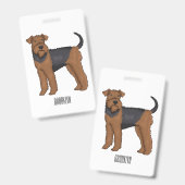 Airedale terrier dog cartoonイラストレーション バッジ (Front & Back)
