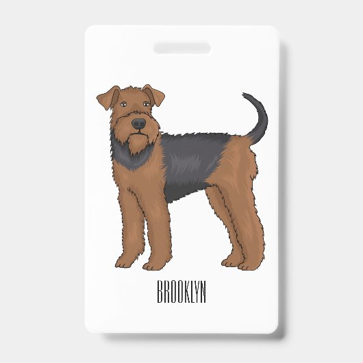 Airedale terrier dog cartoonイラストレーション バッジ (Front)