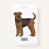 Airedale terrier dog cartoonイラストレーション バッジ (裏面)