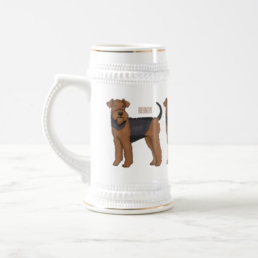 Airedale terrier dog cartoonイラストレーション ビールジョッキ (左)