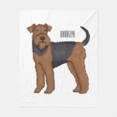 Airedale terrier dog cartoonイラストレーション フリースブランケット (正面)
