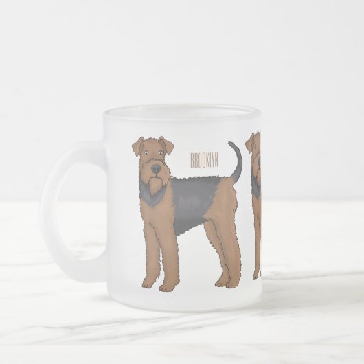 Airedale terrier dog cartoonイラストレーション フロストグラスマグカップ (左)