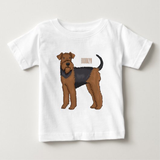 Airedale terrier dog cartoonイラストレーション ベビーTシャツ (正面)
