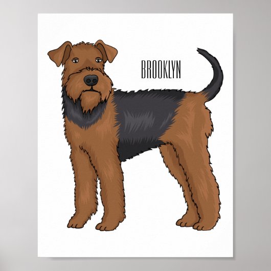 Airedale terrier dog cartoonイラストレーション ポスター (正面)
