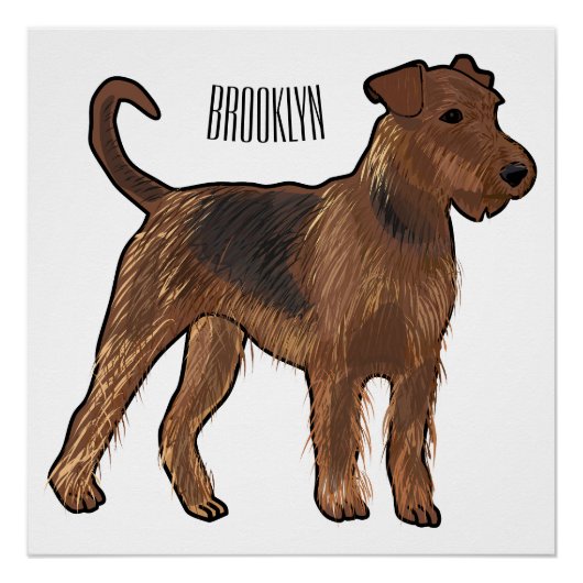 Airedale terrier dog cartoonイラストレーション ポスター (正面)