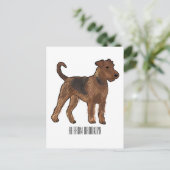 Airedale terrier dog cartoonイラストレーション ポストカード (スタンド正面)