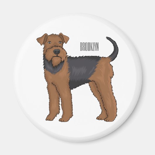 Airedale terrier dog cartoonイラストレーション マグネット (正面)