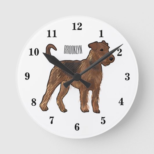 Airedale terrier dog cartoonイラストレーション ラウンド壁時計 (正面)