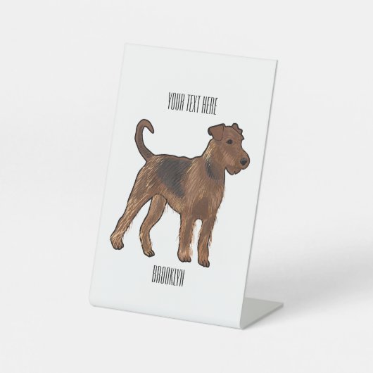Airedale terrier dog cartoonイラストレーション 台座サイン (正面)