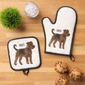 Airedale terrier dog cartoonイラストレーション 鍋つかみ&鍋敷きセット (トップダウン)