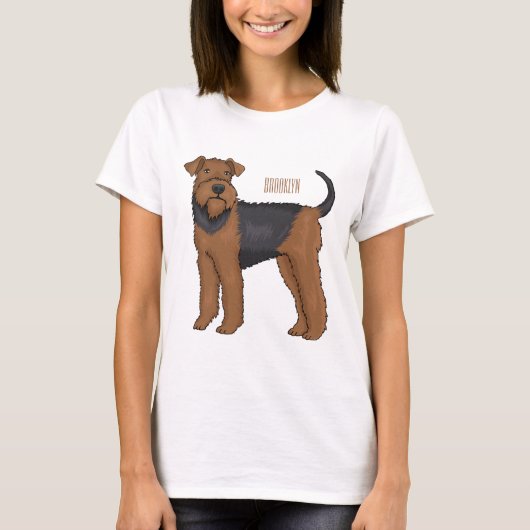 Airedale terrier dog cartoonイラストレーション tシャツ (正面)